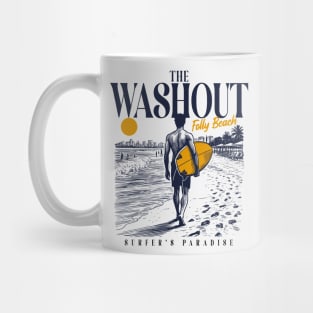 Vintage Surfing The Washout at Folly Beach, South Carolina // Retro Surfer Sketch // Surfer's Paradise Mug